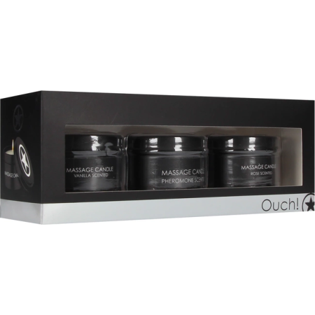 Rocks-Off Massage Candle Set 3x60g, Pheromone, Vanilla, Rose Aroma