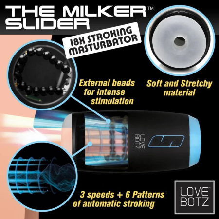 XR Brands The Milker Slider Black - Automatic Stroking Device, IPX6