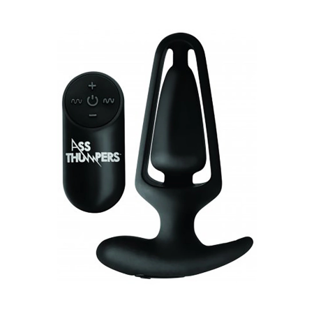 XR Brands Power Plug 7X Hollow Black Remote-Controlled Silicone Plug