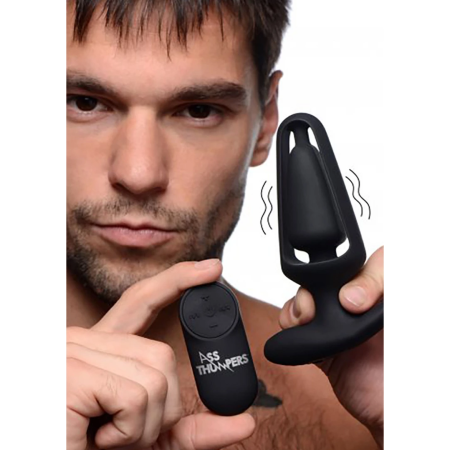 XR Brands Power Plug 7X Hollow Black Remote-Controlled Silicone Plug