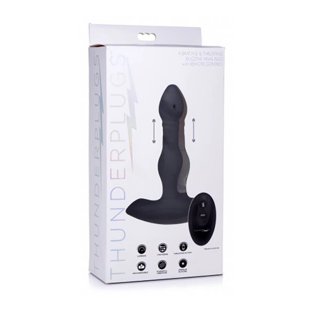 XR Brands Silicone Intimate Plug Thrusting & Vibrating Remote Black