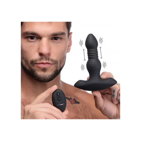 XR Brands Silicone Intimate Plug Thrusting & Vibrating Remote Black