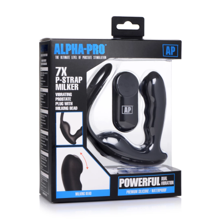 XR Brands P-Strap Prostate Massager & Vibrating Harness, 7 Modes, Black