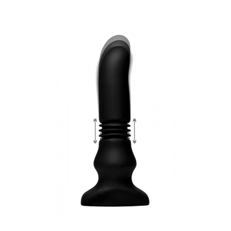 XR Brands Vibrating & Thrusting Silicone Plug with Remote, Black