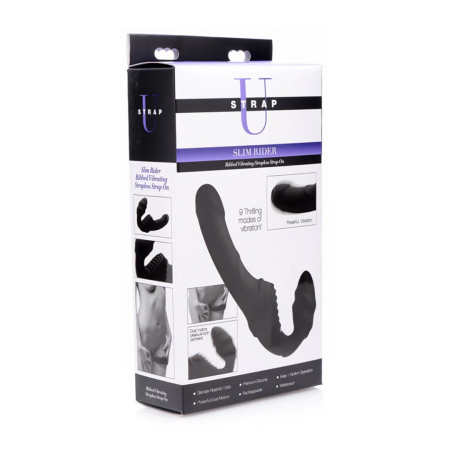 Slim Rider Ribbed Wireless Strapless Strap-On by XR Brands, Silicone, Black