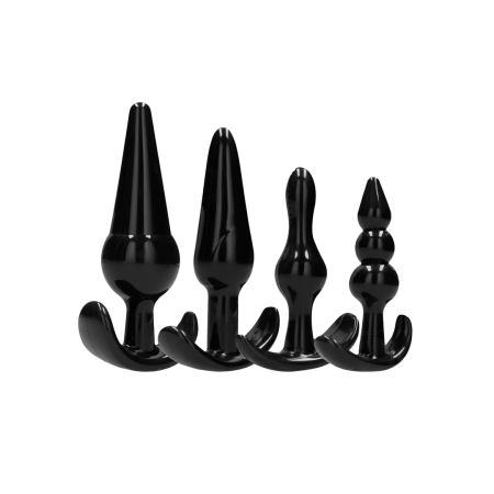 Ouch! No.80 Silicone Anal Plug Set 4 Sizes Ergonomic Base Black