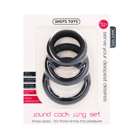 Loving Joy Round Intimate Ring Set 3 Sizes Flexible Black 8714273945266