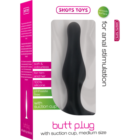 Ouch! Silicone Anal Plug Medium with Suction Cup Black 4.6in