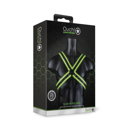 Ouch! Cross Armor Harness S/M - Glow in the Dark, Adjustable Fit