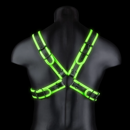 Ouch! Cross Armor Harness S/M - Glow in the Dark, Adjustable Fit