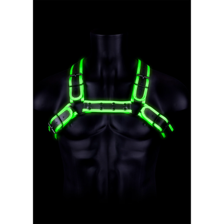 Ouch! Bulldog Harness Buckle Glow-in-the-Dark S/M Adjustable Neon Green