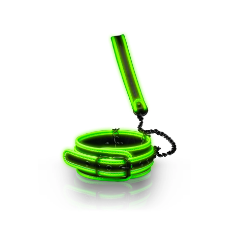 Ouch! Adjustable Glow-in-the-Dark Collar with Leash - Neon Green Finish