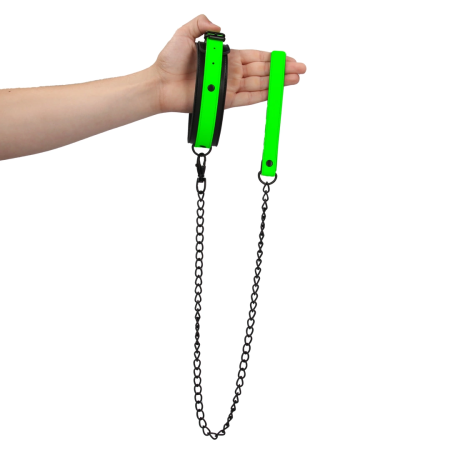 Ouch! Adjustable Glow-in-the-Dark Collar with Leash - Neon Green Finish