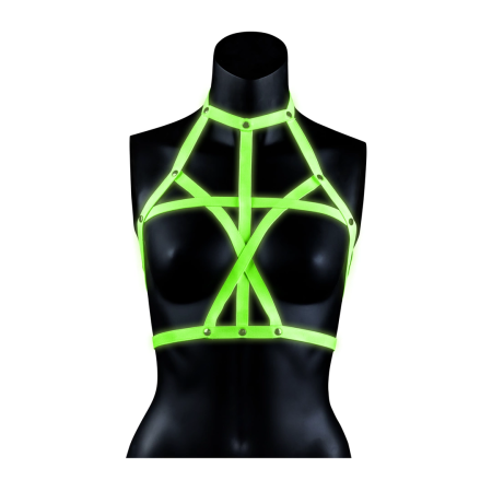 Ouch! Glow in the Dark Bra Harness S/M - Adjustable Luminous Green