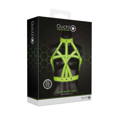 Ouch! Glow in the Dark Bra Harness S/M - Adjustable Luminous Green