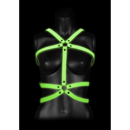 OUCH! Glow in the Dark Adjustable Full Body Harness S/M Green