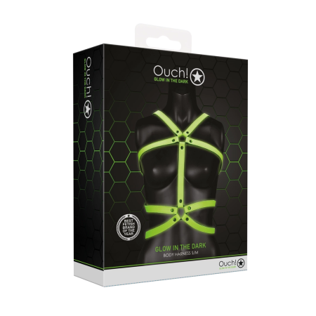 OUCH! Glow in the Dark Adjustable Full Body Harness S/M Green