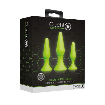 Ouch! Glow in the Dark Plug Set - Fluorescent Green, 3 Sizes