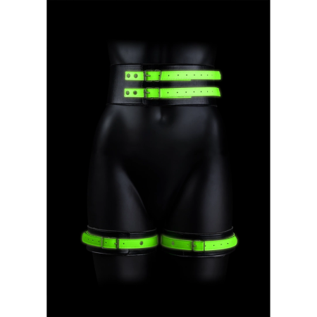 Ouch! Thigh Cuffs with Belt & Handcuffs Glow-in-the-Dark L/XL Set