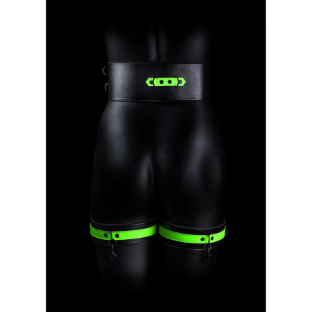 Ouch! Thigh Cuffs with Belt & Handcuffs Glow-in-the-Dark L/XL Set