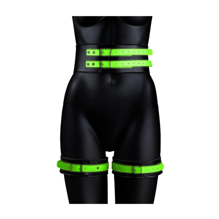 Ouch! Thigh Cuffs with Belt & Handcuffs Glow-in-the-Dark L/XL Set