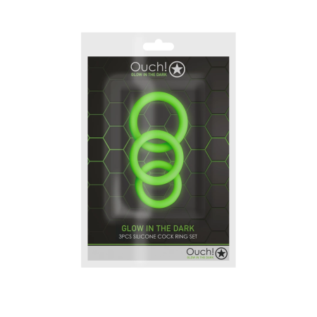 Ouch! Glow in the Dark 3-Piece Luminous Silicone Ring Set