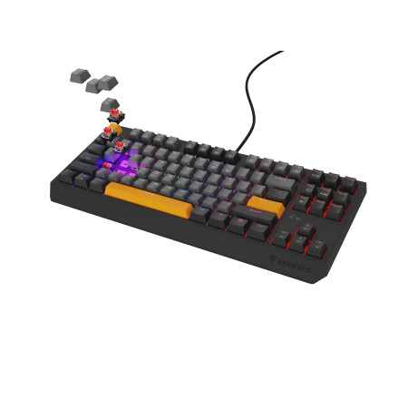 GENESIS Thor 230 TKL žaidimų klaviatūra USB + RF Wireless + Bluetooth QWERTY Juoda, Pilka, Oranžinė