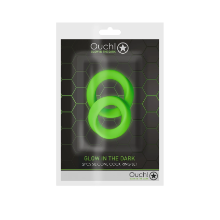 Ouch! Glow in the Dark Comfort Ring Set 2pcs Flexible Green