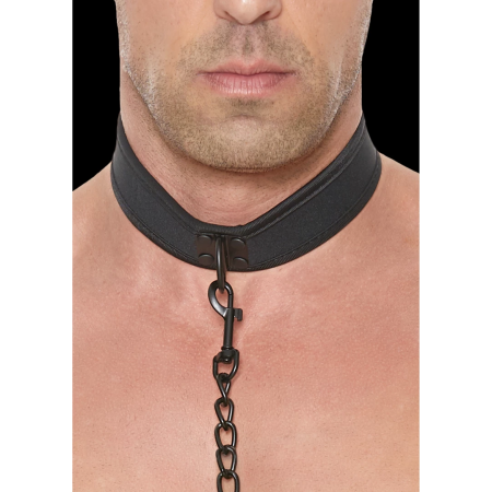 Ouch! Neoprene Adjustable Collar with Leash - Black, Comfortable Fit