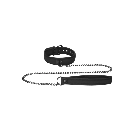 Ouch! Neoprene Adjustable Collar with Leash - Black, Comfortable Fit