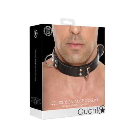 Master Series Deluxe Bondage Collar One Size Adjustable Leather Black