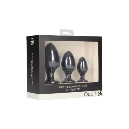Sinner Gear Diamond Silicone Anal Plug Set with Suction Base Black