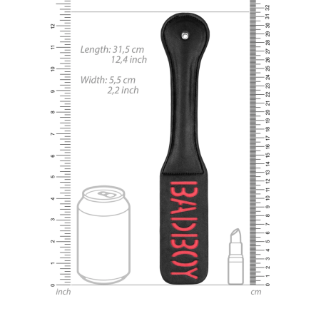 Rocks-Off BAD BOY Leather Paddle - Reversible Imprint, Black, 32cm