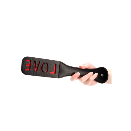Ouch! Paddle LOVE Reversible Embossed Leather Impact Tool Black