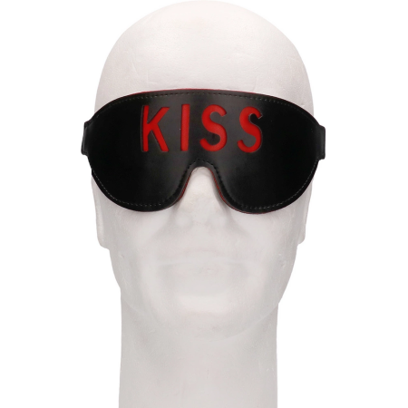 OUCH! Leather Eye Mask KISS Design Black-Red Adjustable Strap
