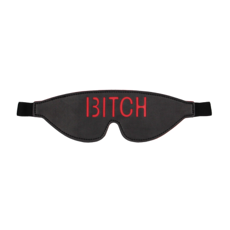 Ouch! Leather Eye Mask with Red Lettering - Adjustable, Black/Red