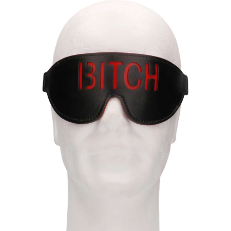 Ouch! Leather Eye Mask with Red Lettering - Adjustable, Black/Red