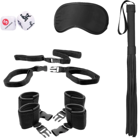 Shots Toys Bed Post Restraint Kit with Leather Flogger & Satin Mask
