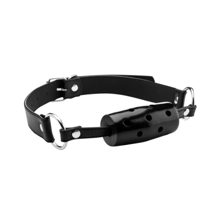 Ouch! Cylinder Gag Adjustable Leather Strap Black Universal Fit