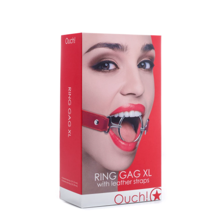 Ouch! Adjustable XL Ring Gag with Leather Straps Black