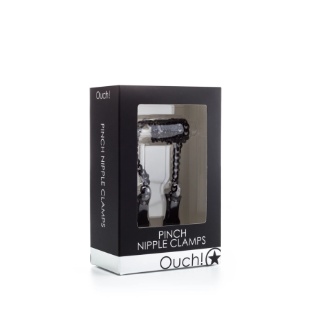 Ouch! Stainless Steel Pinch Nipple Clamps with Chain, Adjustable, Silver