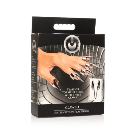 XR Brands Clawed Sensation Rings Set Stainless Steel 5 pcs Adjustable
