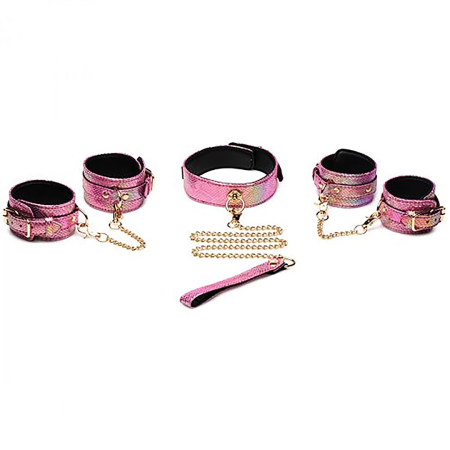 XR Brands Captive Cobra Pink Snake Print Bondage Set, Adjustable PU