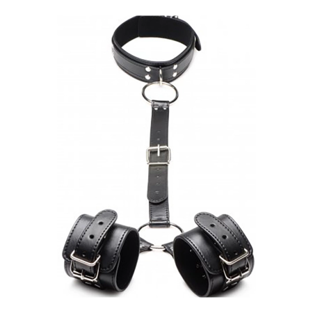 Master Series Neck to Wrist Restraint System PU Leather Adjustable Black