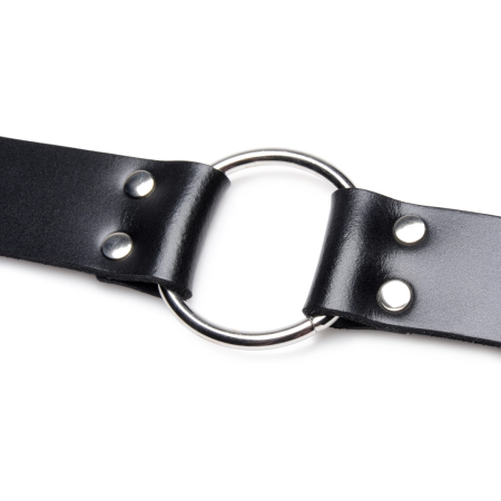 XR Brands Leather Chair Harness with Adjustable Ring, Black
