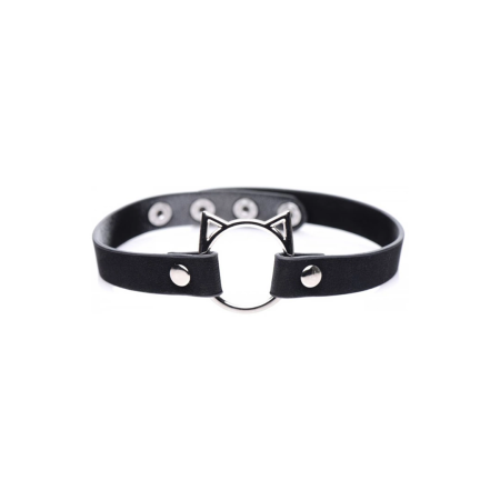XR Brands Kinky Kitty Slim PU Leather Choker Black Adjustable Ring