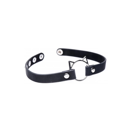 XR Brands Kinky Kitty Slim PU Leather Choker Black Adjustable Ring