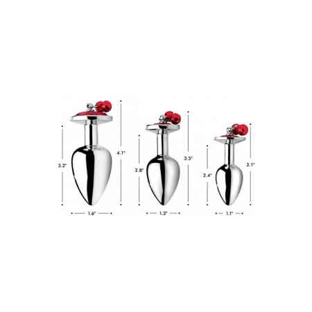 Red Gem Intimate Plug Set with Bells, 3 Sizes, Nickel-Free Alloy