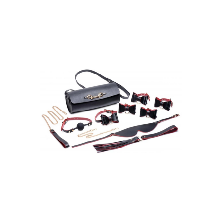XR Brands Bow Tie Bondage Set with Elegant Carry Bag, Black & Red