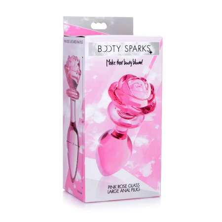 XR Brands Pink Rose Glass Intimate Plug Large - Artistic Borosilicate